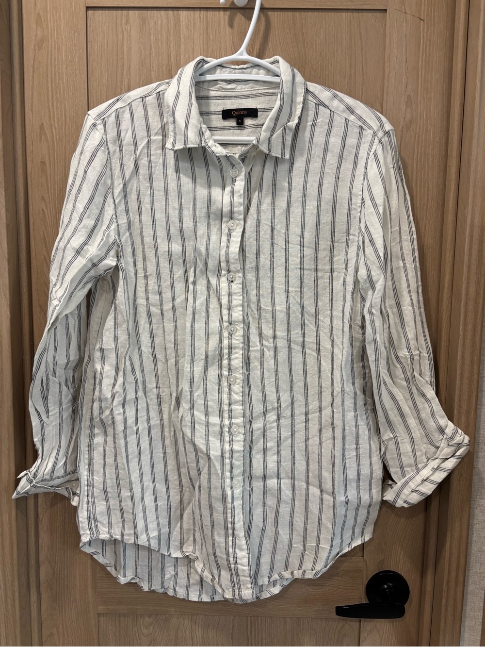 Quince Linen Striped Button Down Shirt Size S Blouse Top Coastal Cottagecore